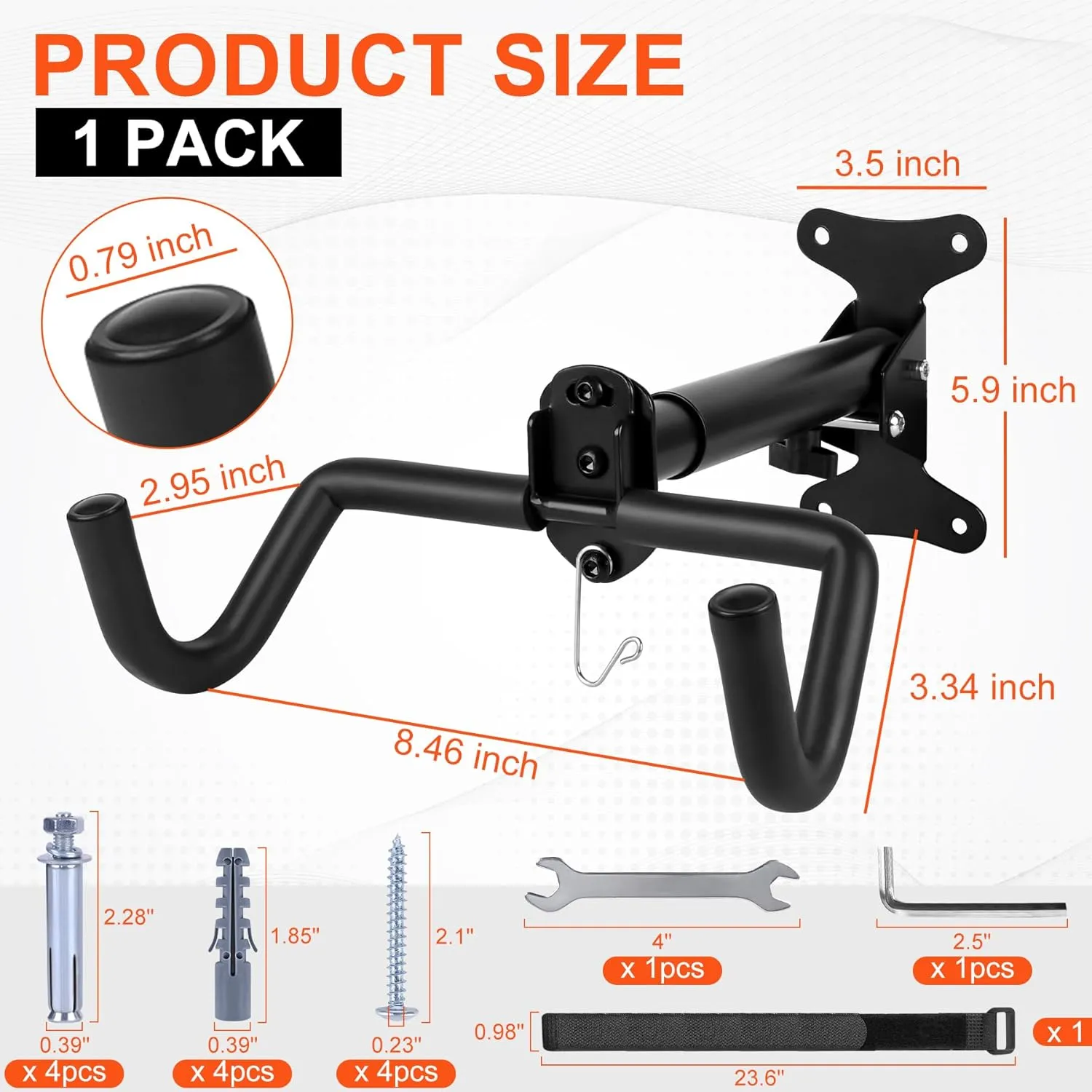 1 Set Bicycle Expandable Wall Hanger - Horizontal Bicycle Indoor Storage Rack | Bicycle Wall Mount Rack Hooks - Bike Hook for Road, Mountain or Hybrid Bikes(Stretchable, 1Set)