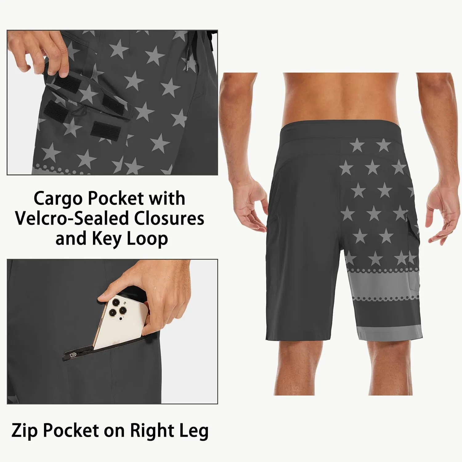 22" Men's Board Shorts Swimwear No Mesh Lining - Long Swim Trunks Surf Shorts Bathing Suit with Zipper Pocket UPF50 
