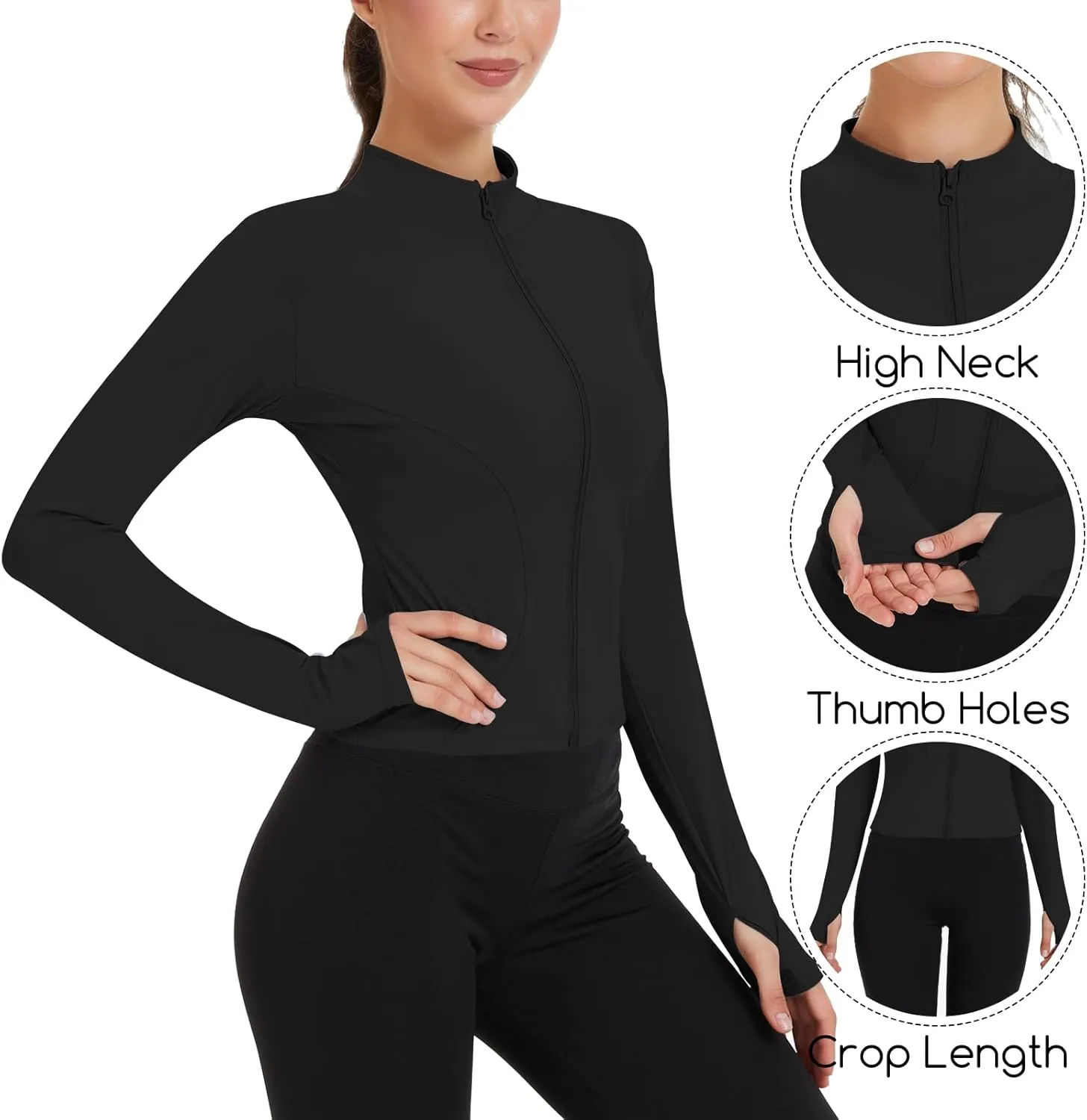 3 Pack Women's Workout Jacket Slim Fit Cropped Jacket Zip up Athletic Tops with Thumb Hole Running Gym Yoga