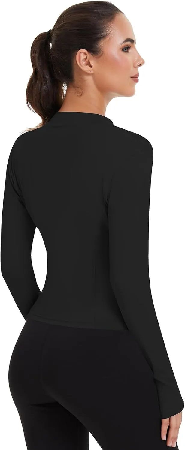 3 Pack Women's Workout Jacket Slim Fit Cropped Jacket Zip up Athletic Tops with Thumb Hole Running Gym Yoga