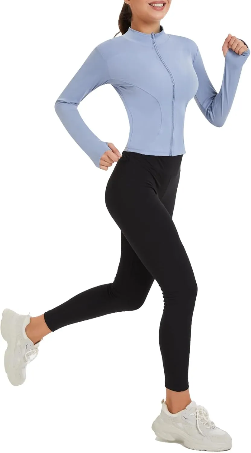 3 Pack Women's Workout Jacket Slim Fit Cropped Jacket Zip up Athletic Tops with Thumb Hole Running Gym Yoga