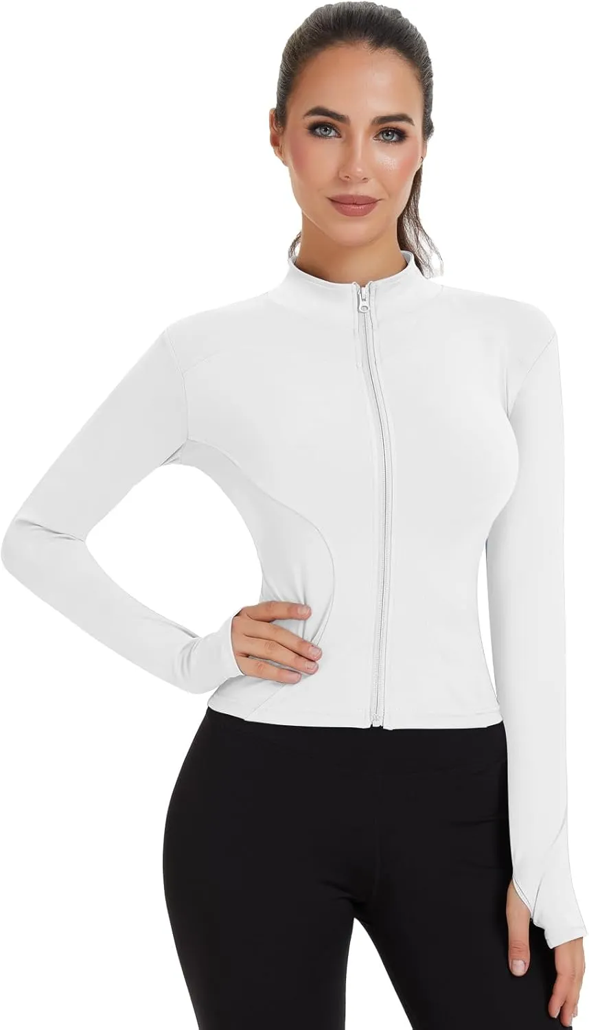 3 Pack Women's Workout Jacket Slim Fit Cropped Jacket Zip up Athletic Tops with Thumb Hole Running Gym Yoga