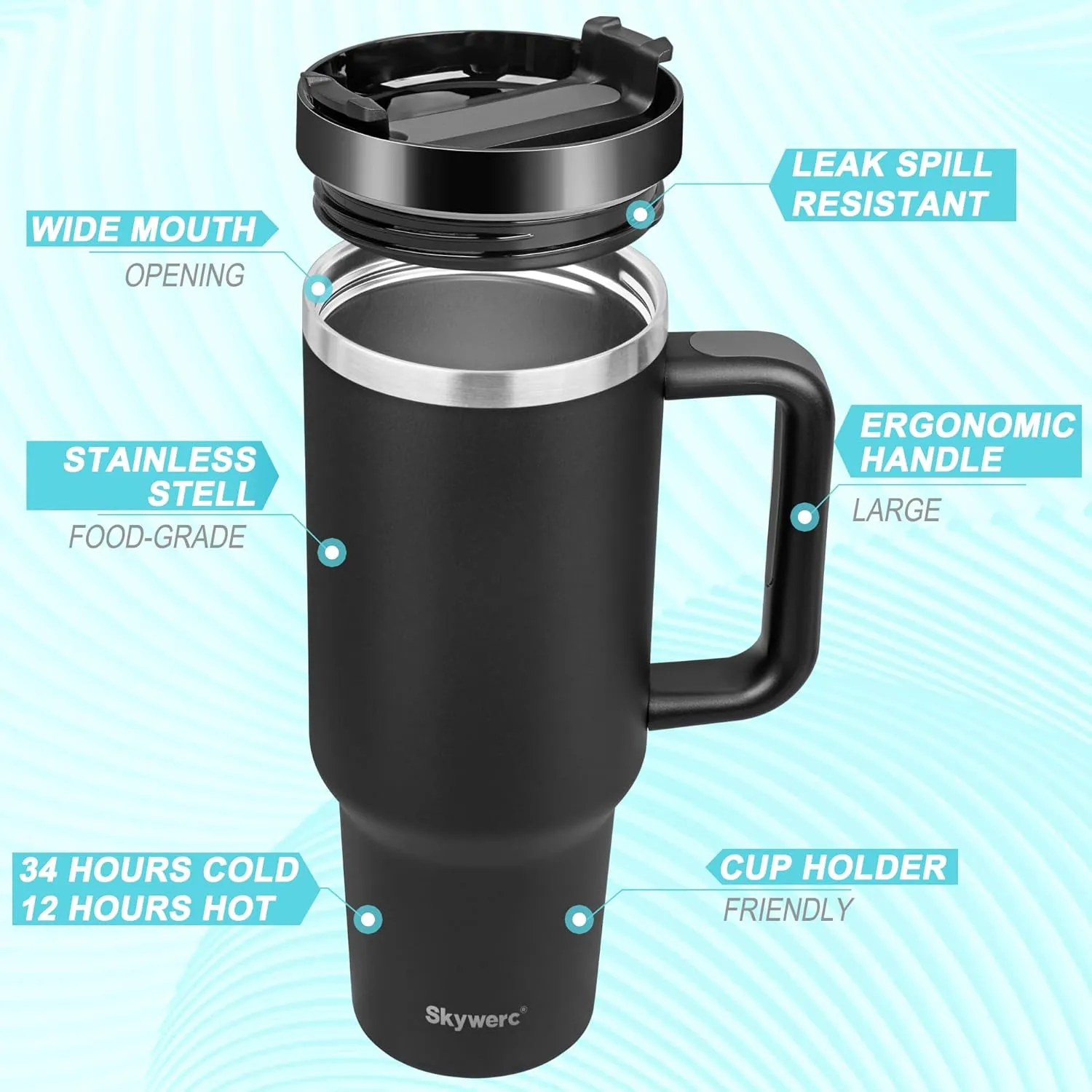 40 oz Tumbler with Handle and Straw, 2 Lids (2 in 1 & LeakProof Lid) - Vacuum Insulated Stainless Steel Double Wall Water Bottle Travel Coffee Mug - Holiday Gifts for Women Mom Grandma, Pink