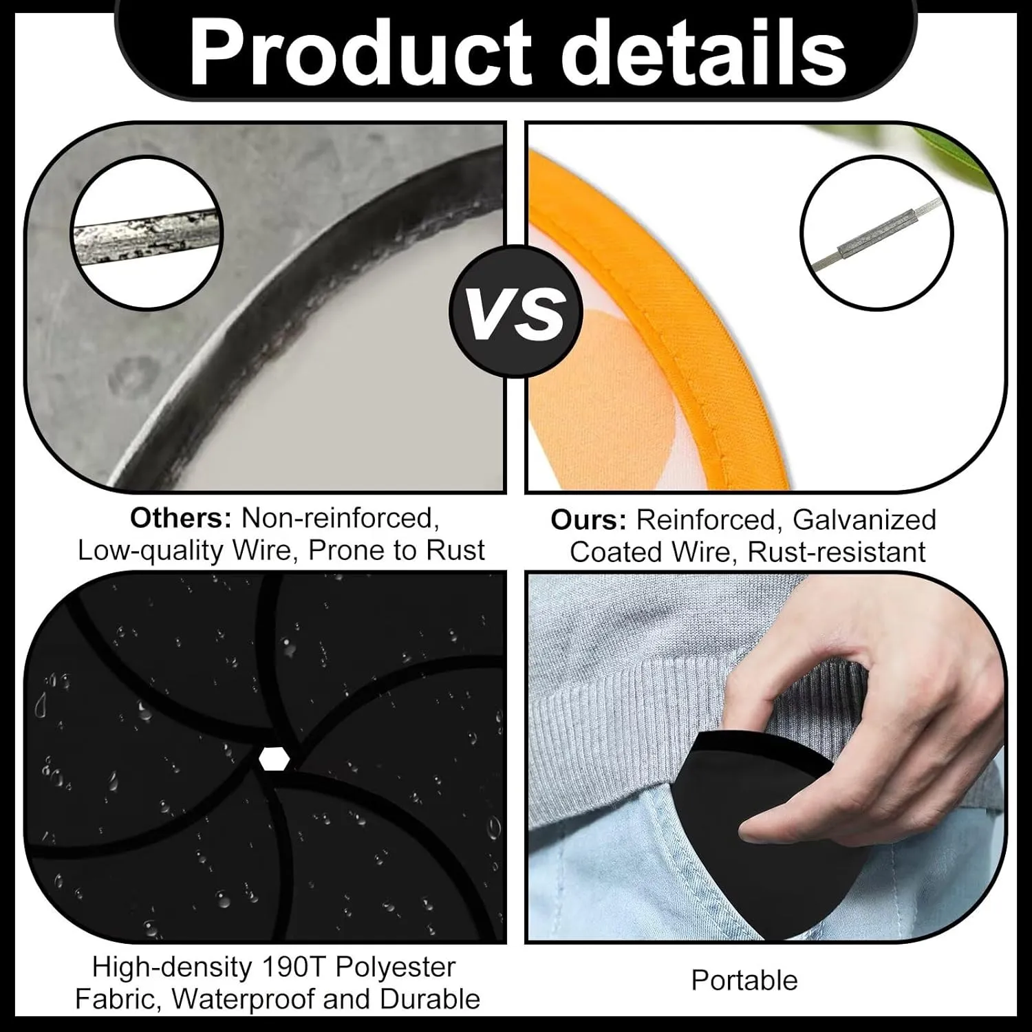 50PCS Foldable Flying Disc Fans with Bags, 9.8'' DIY Handheld Black Egde Fabric Folding Fan for Outdoor Game Activities Birthday Party Favors End of Year Student Gifts, Black