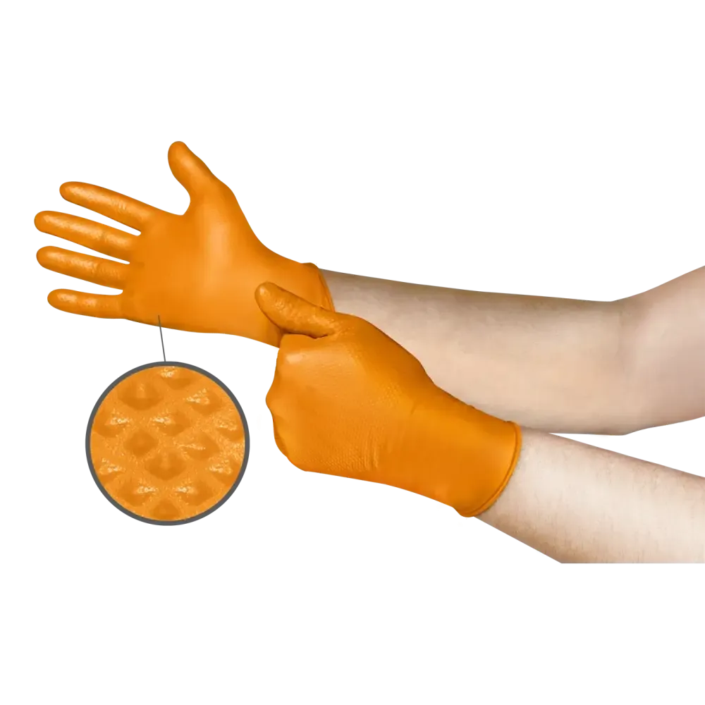 AA Mega Texture Orange Nitrile Glove, Large (100/Box)