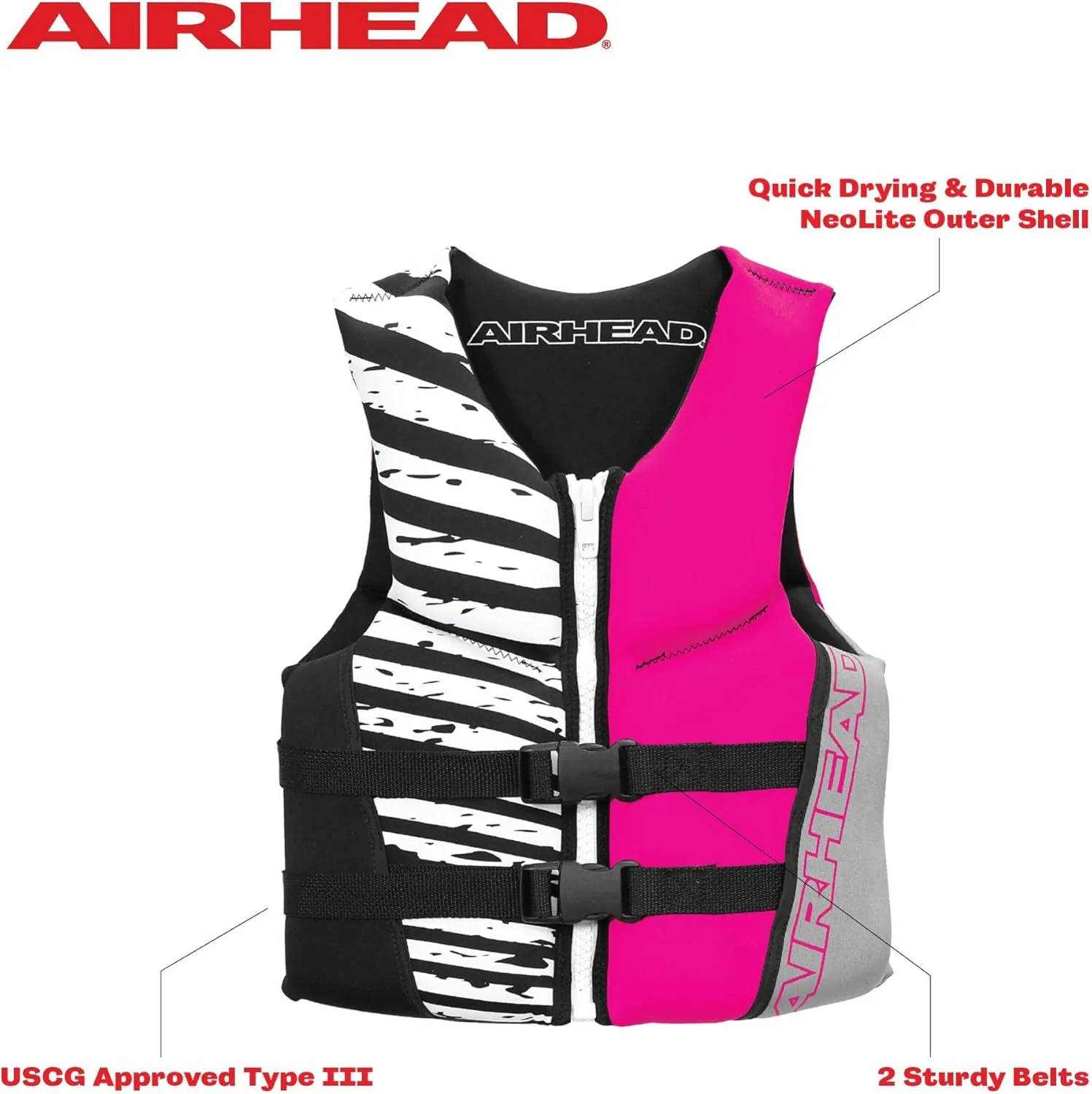 Airhead Wicked Kwik-Dry NeoLite Flex Life Jacket, Youth and Women's, US Coast Guard Approved
