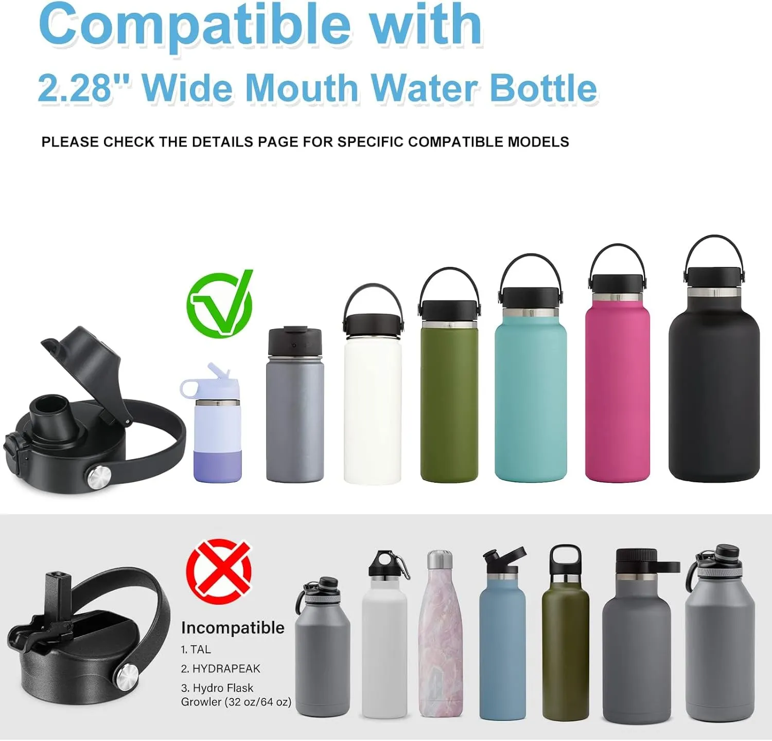 Auto Flip Lid for Hydro Flask Wide Mouth, Great Spout Lid for Simple Modern, Fits for Iron Flask and Other Brands, Replacement Lid with Button Lock