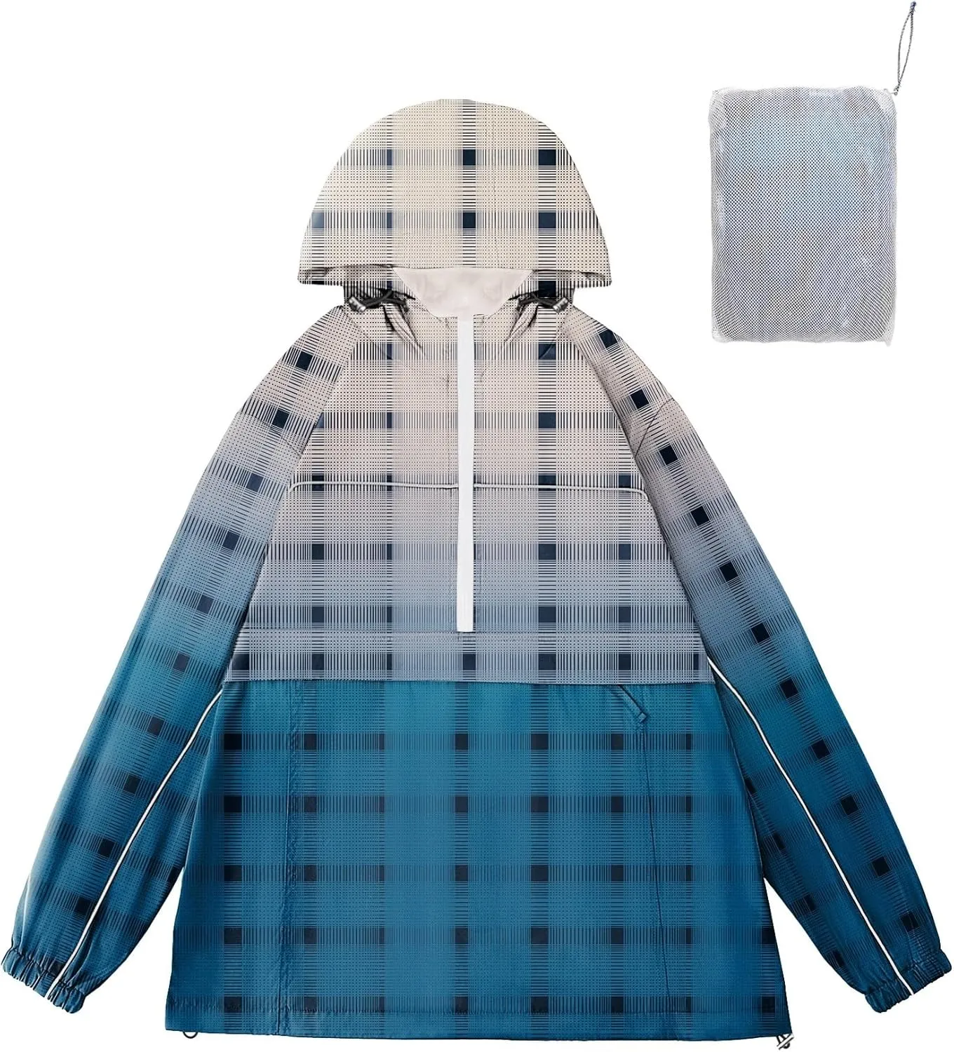 Avoogue Raincoat Women Reflective Waterproof Rain Jackets Half Zipper Packable Outdoor Hooded Windbreaker Lined Jacket