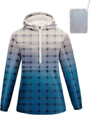 Avoogue Raincoat Women Reflective Waterproof Rain Jackets Half Zipper Packable Outdoor Hooded Windbreaker Lined Jacket