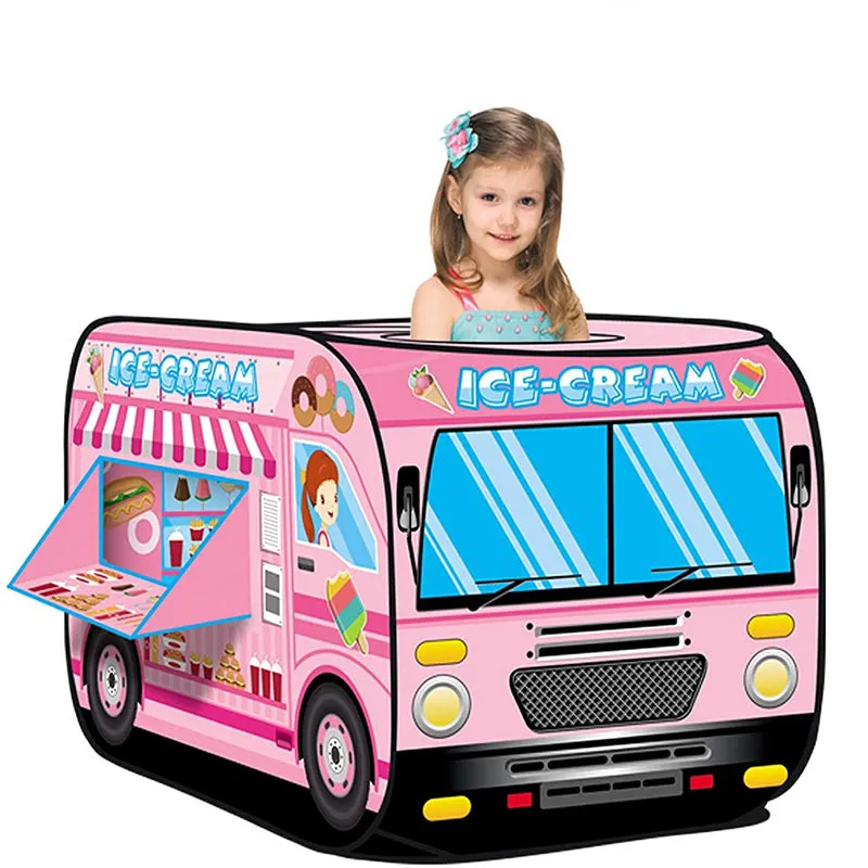 Children DIY Toys Foldable Truck/Police Car/School Bus/Ice Cream Tents Outdoor Indoor Kids Gift