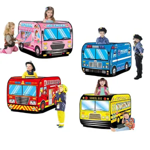 Children DIY Toys Foldable Truck/Police Car/School Bus/Ice Cream Tents Outdoor Indoor Kids Gift