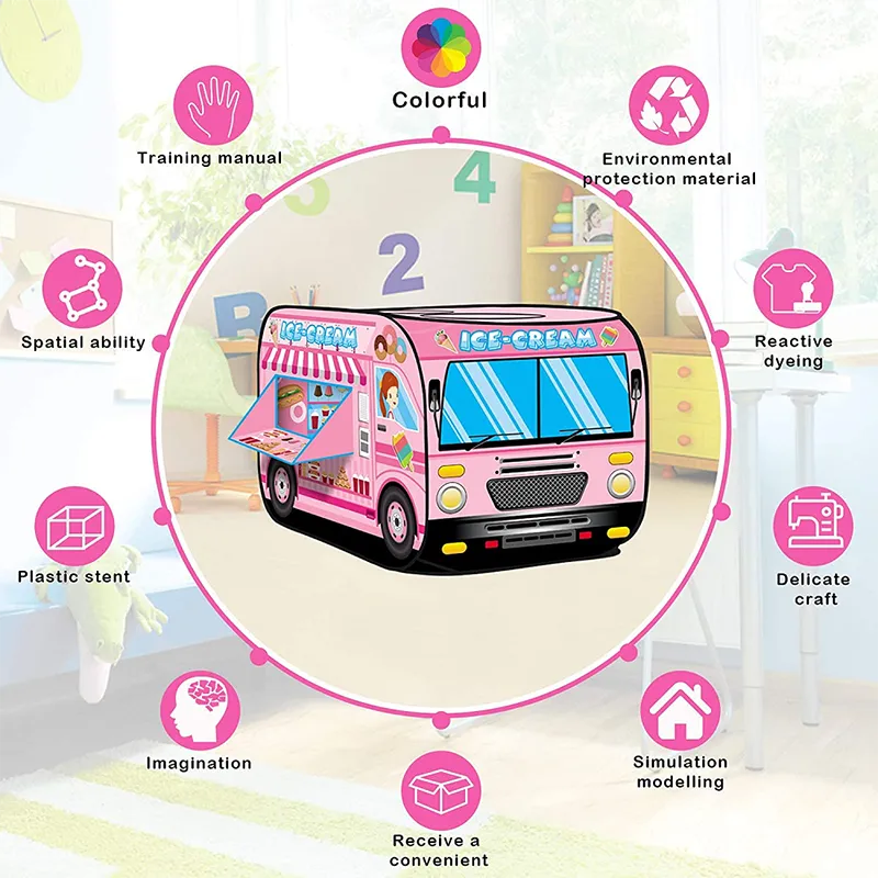 Children DIY Toys Foldable Truck/Police Car/School Bus/Ice Cream Tents Outdoor Indoor Kids Gift