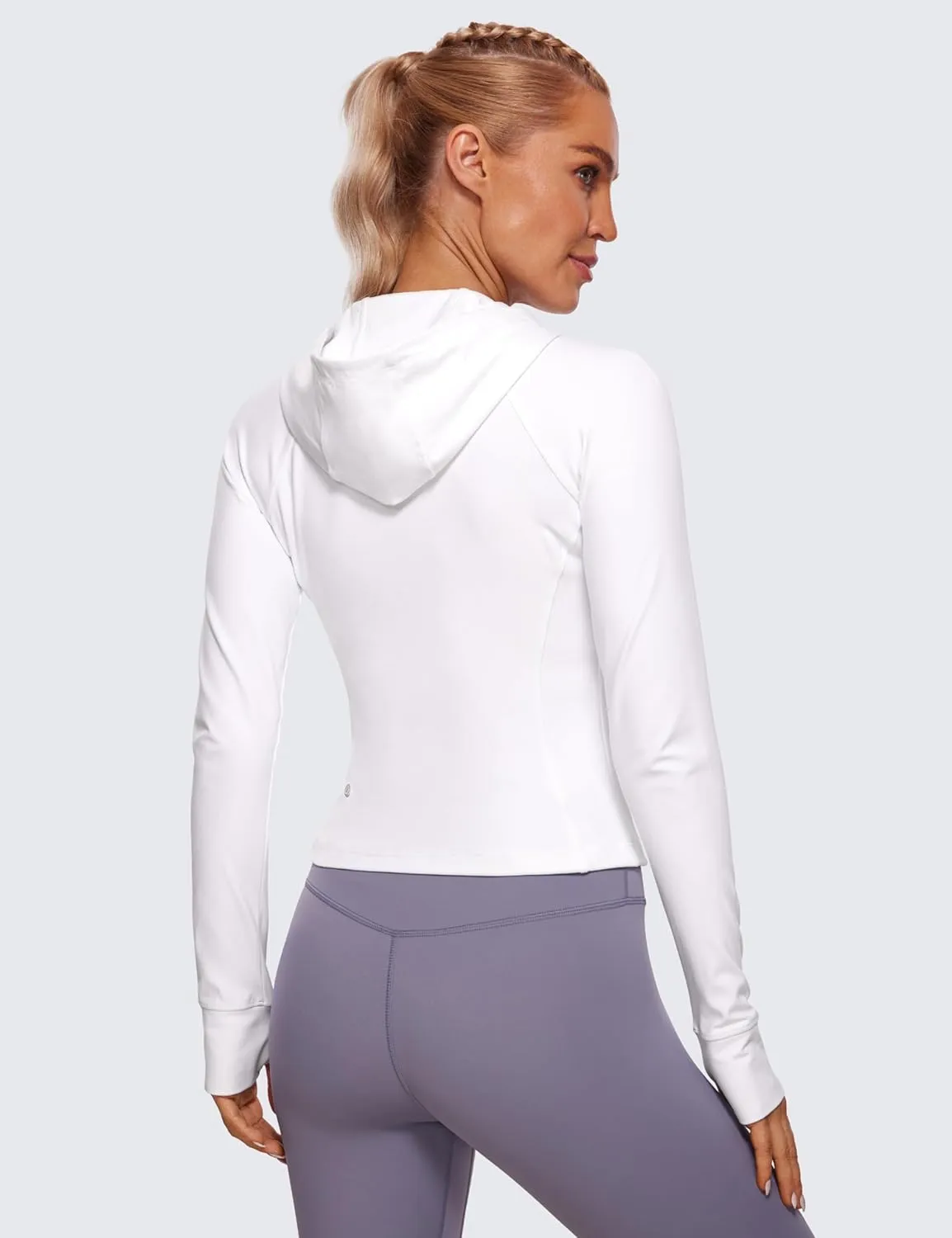 CRZ YOGA Womens Butterluxe Full Zip Workout Hoodie Jackets Slim Fit Hooded Athletic Yoga Lightweight Jacket with Thumb Holes