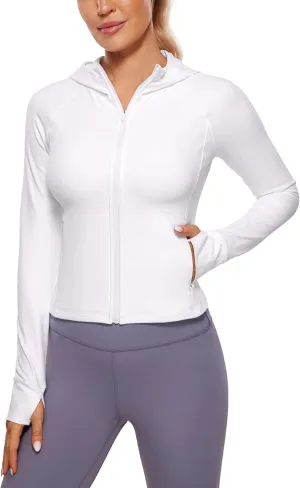 CRZ YOGA Womens Butterluxe Full Zip Workout Hoodie Jackets Slim Fit Hooded Athletic Yoga Lightweight Jacket with Thumb Holes