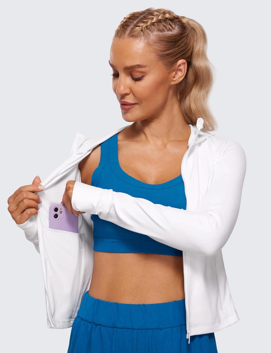 CRZ YOGA Womens Butterluxe Full Zip Workout Hoodie Jackets Slim Fit Hooded Athletic Yoga Lightweight Jacket with Thumb Holes
