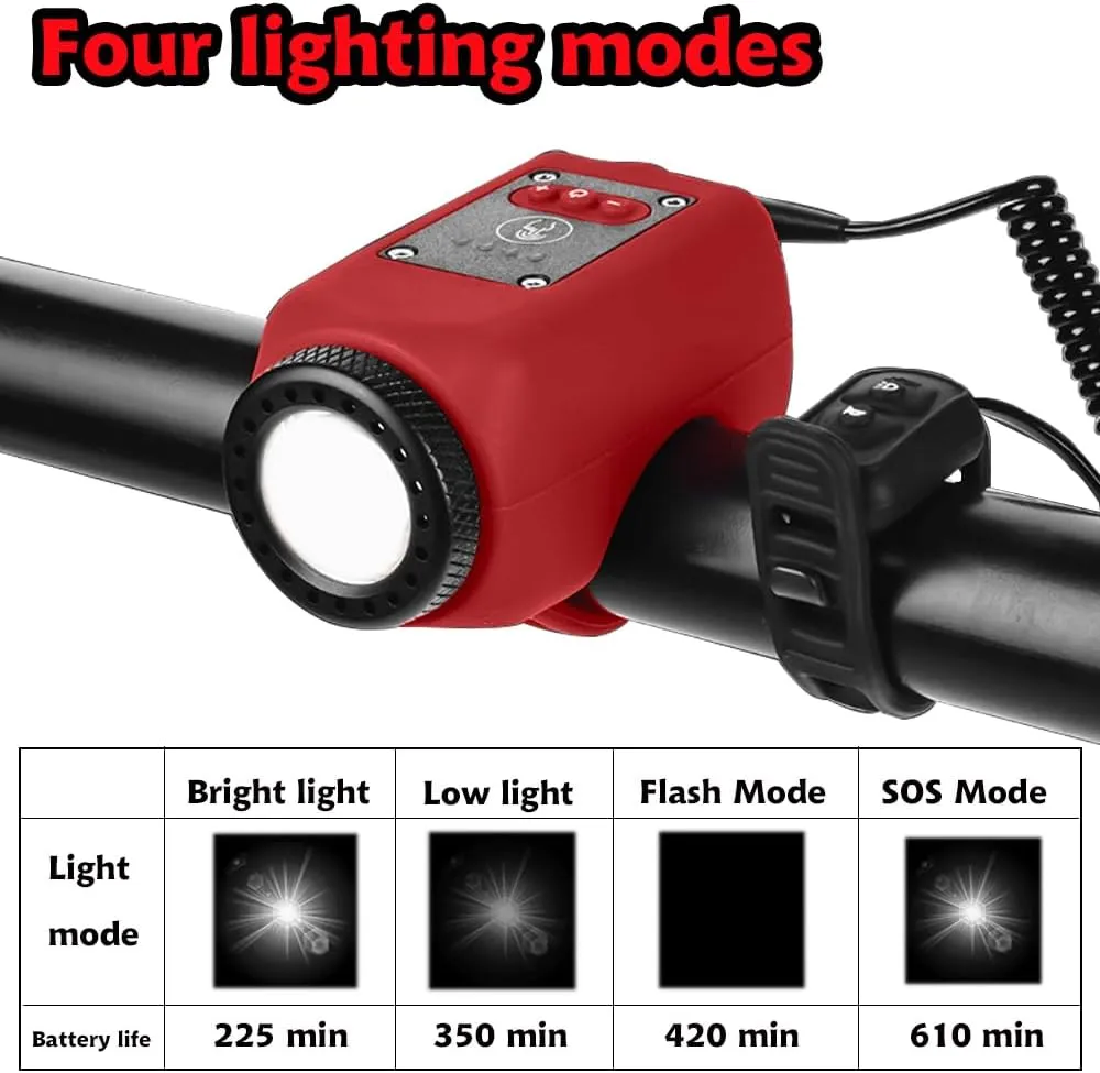 Electric Bike Horn Bike Light 2 in 1; 110 dB Bicycle Horn 5 Sound Modes with Rechargeable Battery Waterproof Bicycle Light with Horn for Kids Boys Adults Mountain Bike