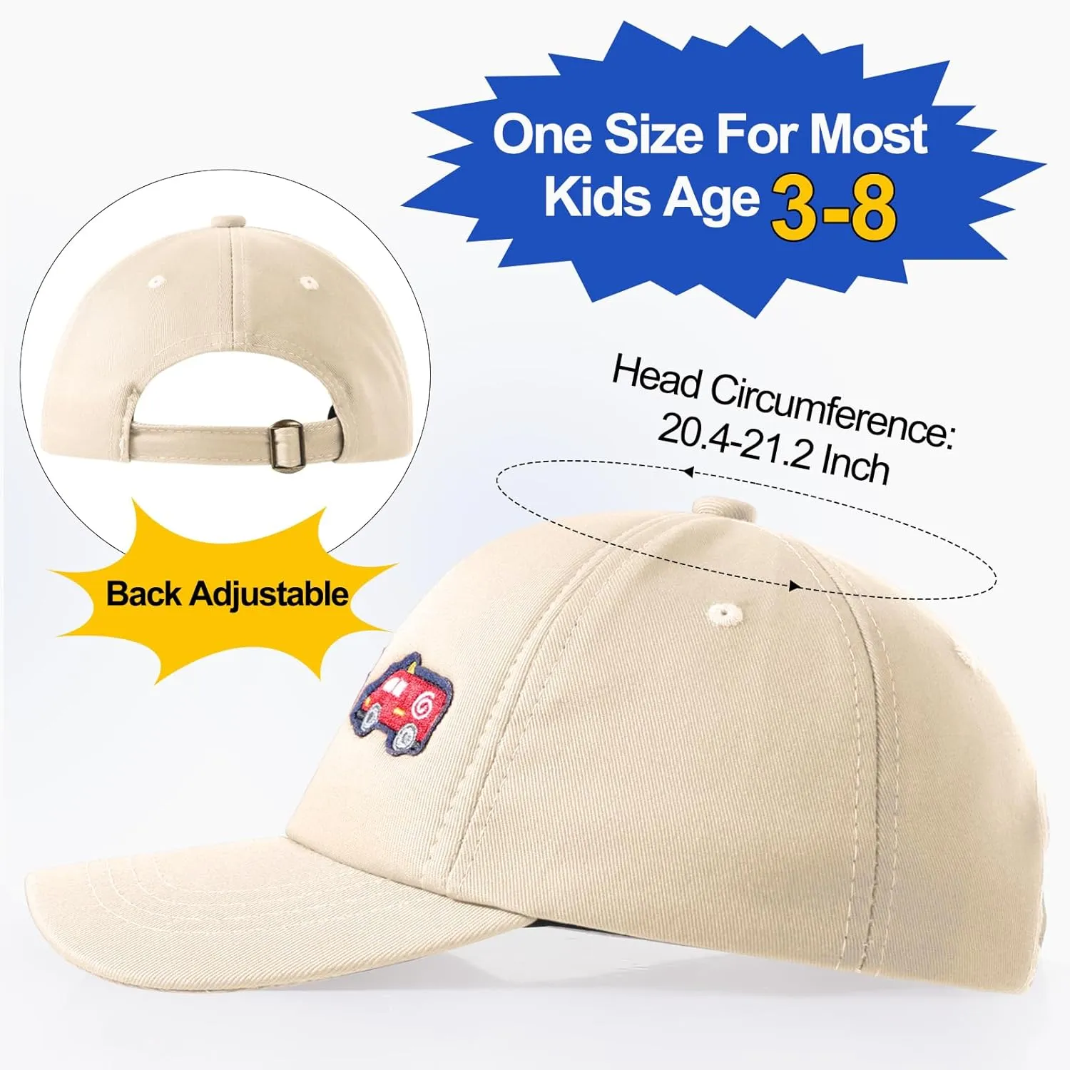 Embroidered Baseball Caps for Boys Girls Fire Truck Excavator Trucker Hat Funny Adjustable Summer Hats Age 3-8