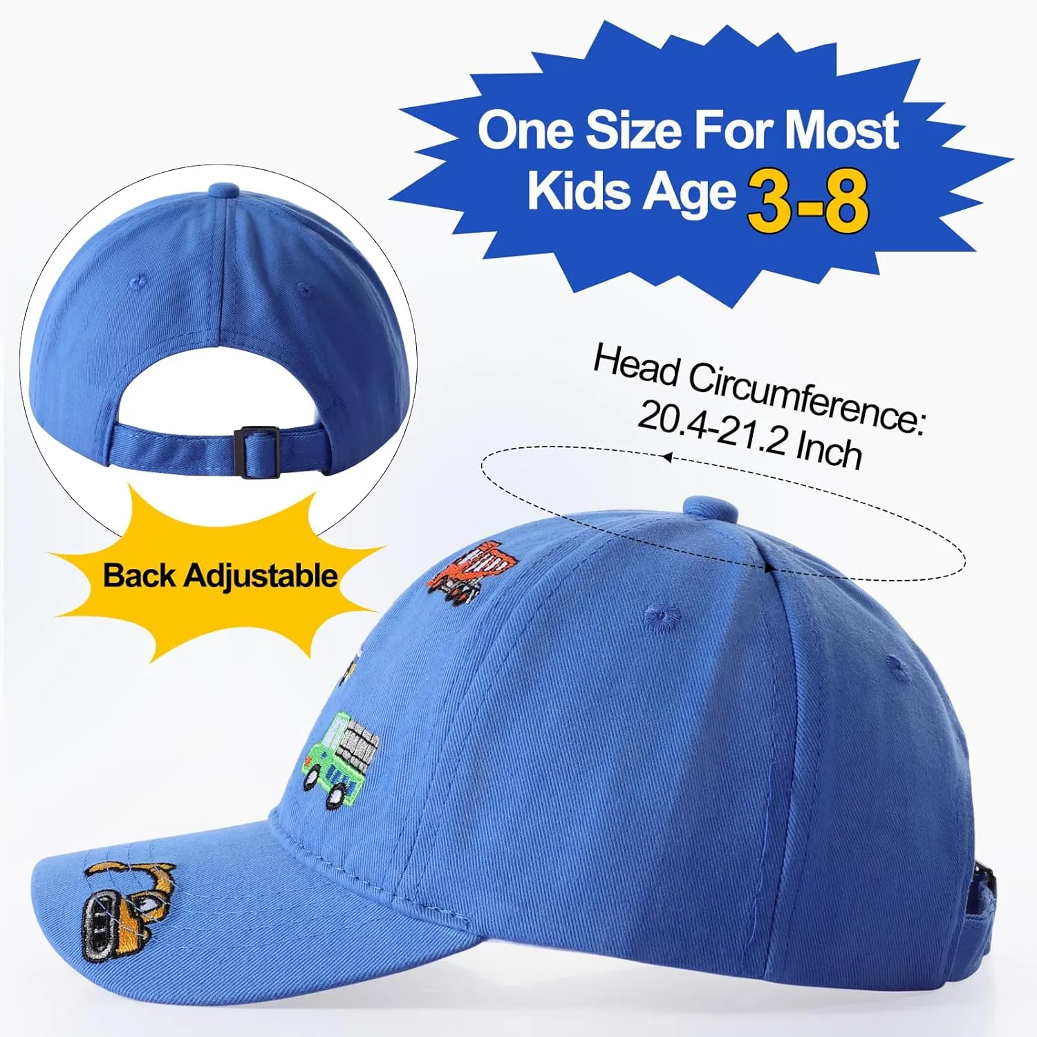 Embroidered Baseball Caps for Boys Girls Fire Truck Excavator Trucker Hat Funny Adjustable Summer Hats Age 3-8