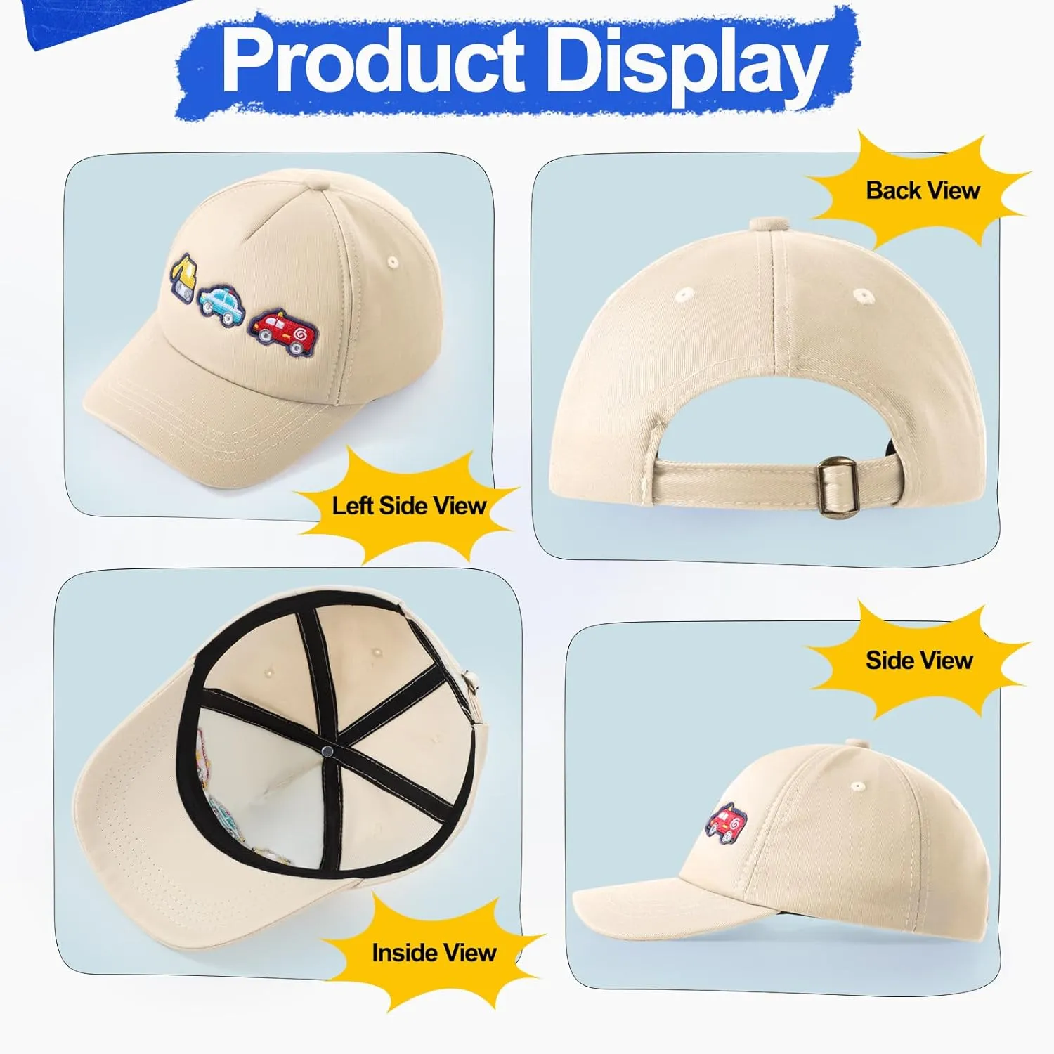 Embroidered Baseball Caps for Boys Girls Fire Truck Excavator Trucker Hat Funny Adjustable Summer Hats Age 3-8