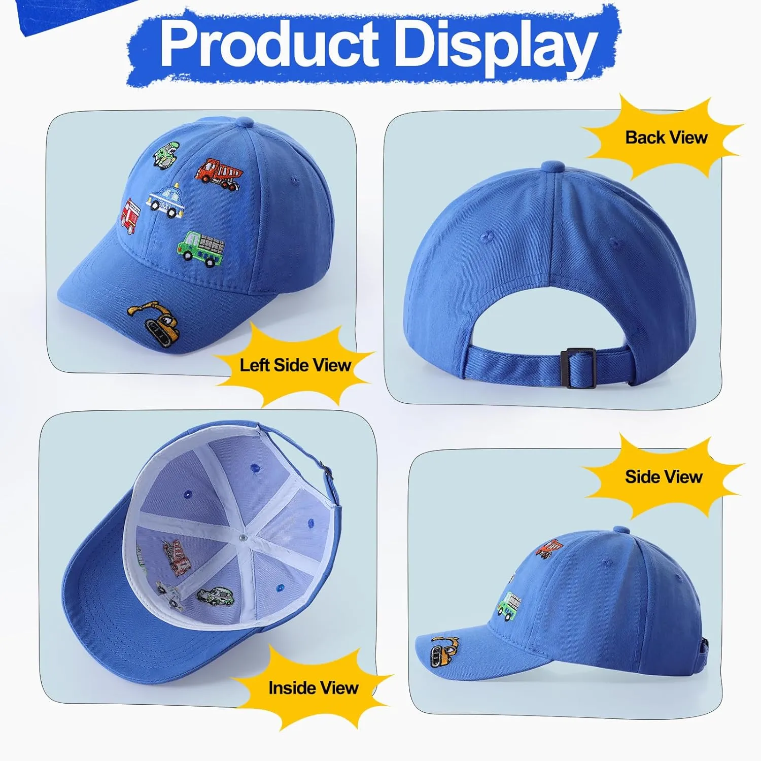 Embroidered Baseball Caps for Boys Girls Fire Truck Excavator Trucker Hat Funny Adjustable Summer Hats Age 3-8