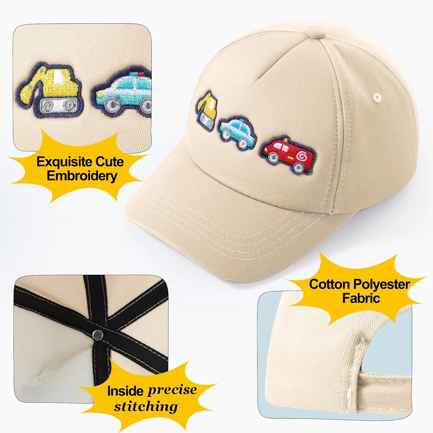 Embroidered Baseball Caps for Boys Girls Fire Truck Excavator Trucker Hat Funny Adjustable Summer Hats Age 3-8