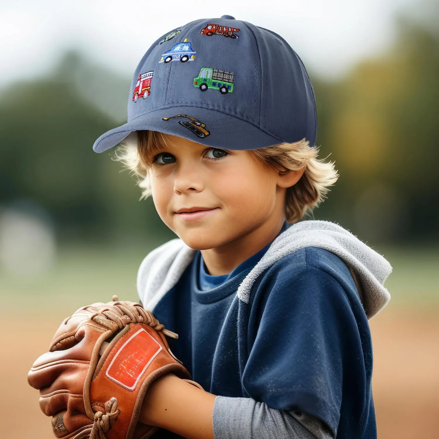 Embroidered Baseball Caps for Boys Girls Fire Truck Excavator Trucker Hat Funny Adjustable Summer Hats Age 3-8