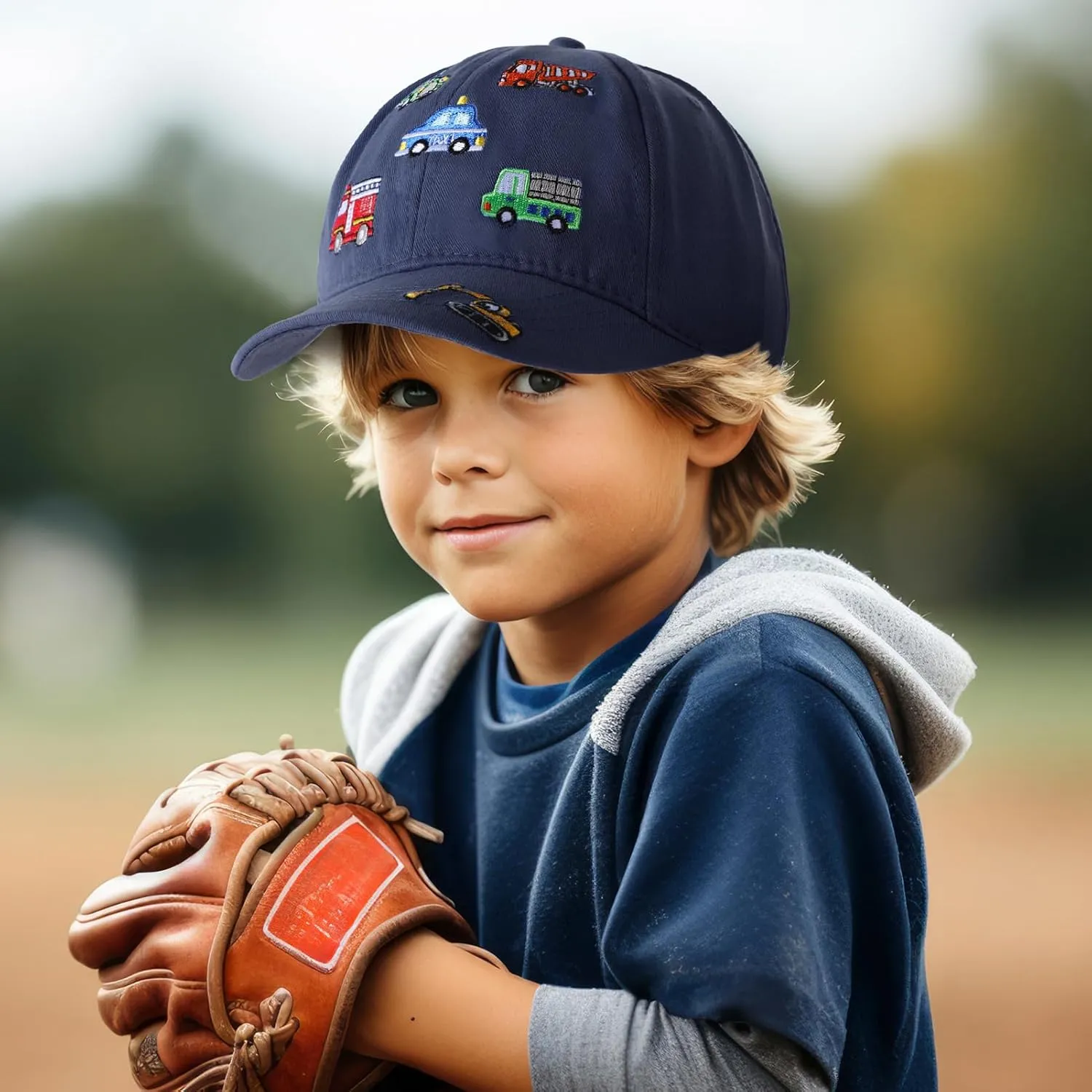 Embroidered Baseball Caps for Boys Girls Fire Truck Excavator Trucker Hat Funny Adjustable Summer Hats Age 3-8