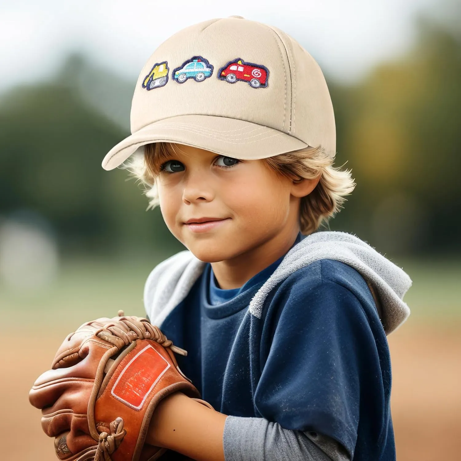 Embroidered Baseball Caps for Boys Girls Fire Truck Excavator Trucker Hat Funny Adjustable Summer Hats Age 3-8