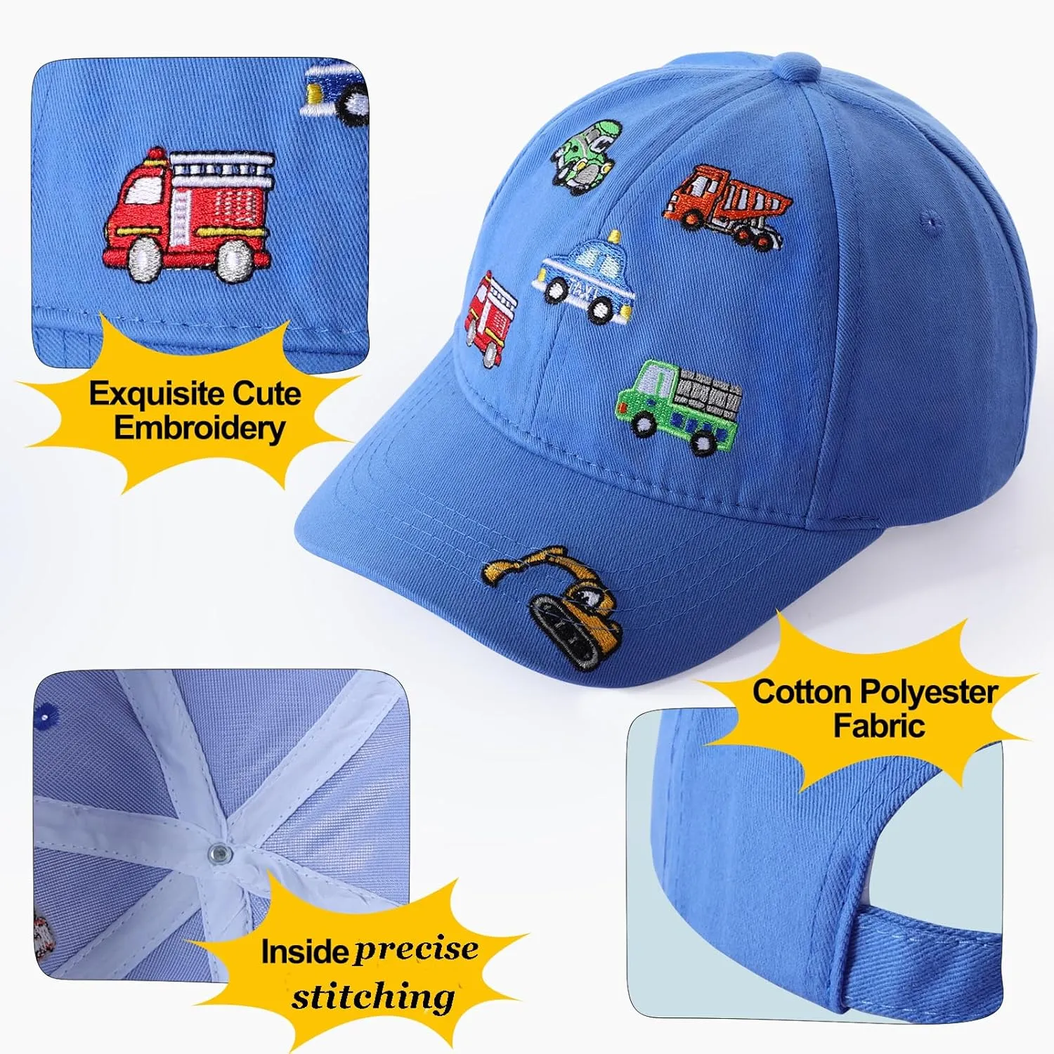 Embroidered Baseball Caps for Boys Girls Fire Truck Excavator Trucker Hat Funny Adjustable Summer Hats Age 3-8