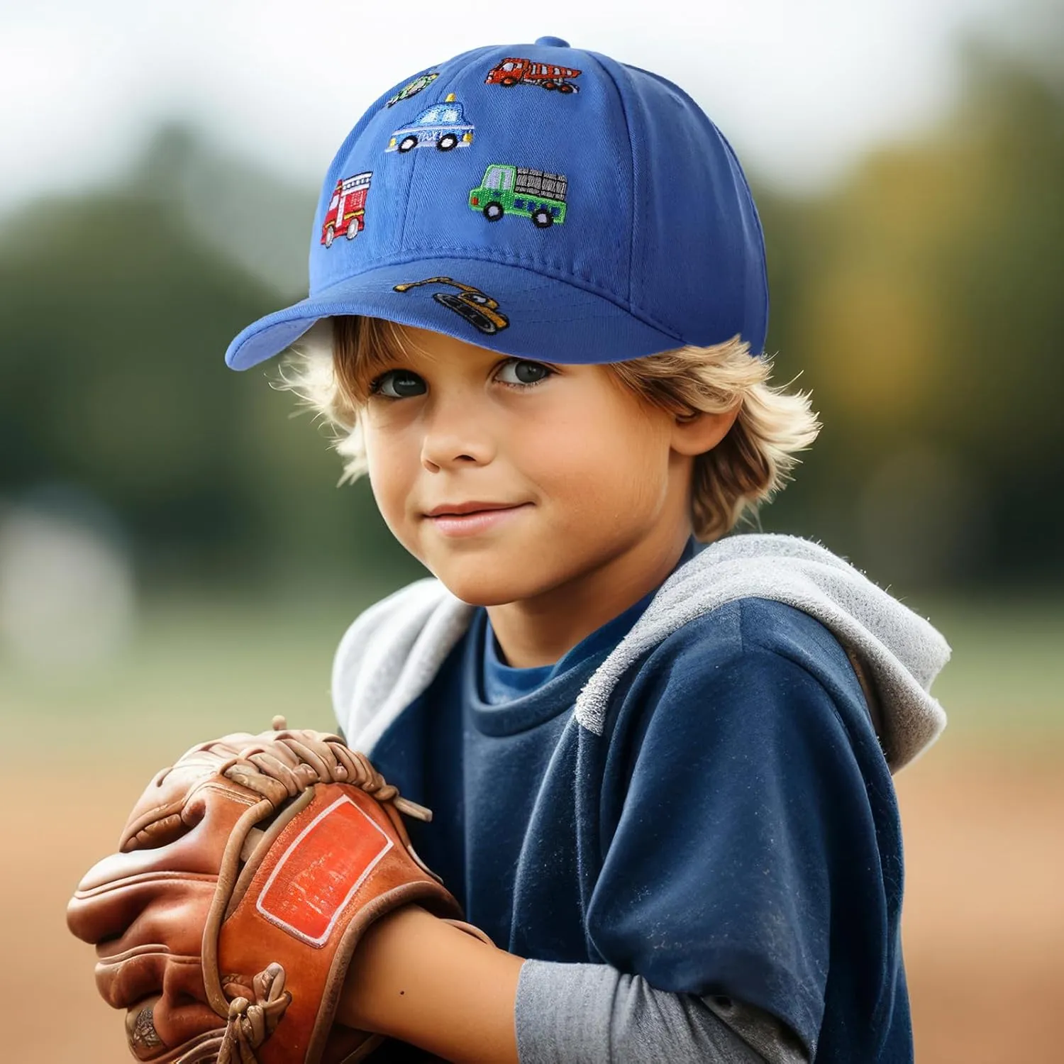 Embroidered Baseball Caps for Boys Girls Fire Truck Excavator Trucker Hat Funny Adjustable Summer Hats Age 3-8