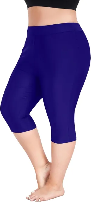 FOREYOND Plus Size Swim Capris Pants for Women High Waisted Swimming Leggings Tankini Rash Guard Bottoms Swimwear Shorts
