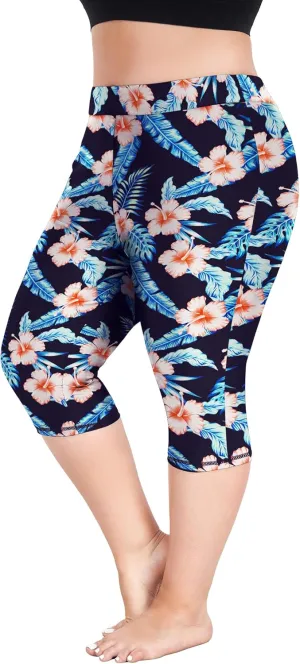 FOREYOND Plus Size Swim Capris Pants for Women High Waisted Swimming Leggings Tankini Rash Guard Bottoms Swimwear Shorts