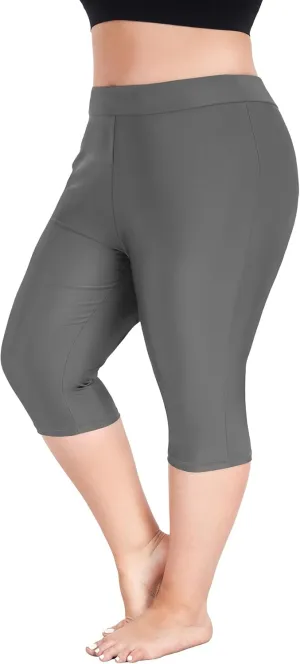 FOREYOND Plus Size Swim Capris Pants for Women High Waisted Swimming Leggings Tankini Rash Guard Bottoms Swimwear Shorts
