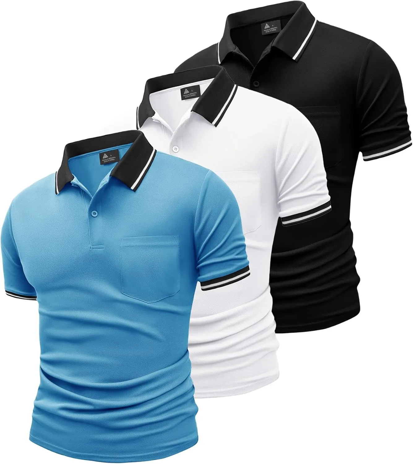 GEEK LIGHTING 3 Pack Mens Polo Shirts Short Sleeve Athletic Polo for Men Casual Moisture Wicking T-Shirts with Pocket