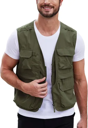 Gihuo Men's Utility Fishing Vest Lightweight Outdoor Work Safari Travel Cargo Vest with Multi-Pockets
