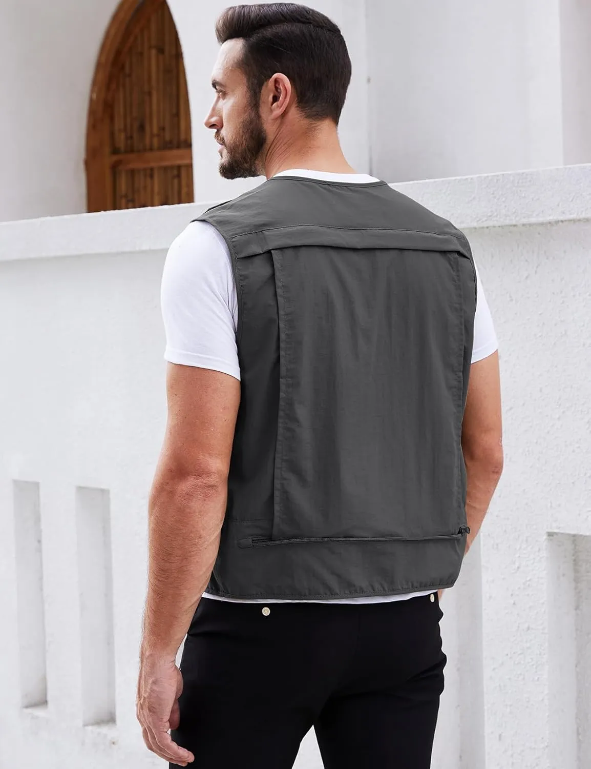 Gihuo Men's Utility Fishing Vest Lightweight Outdoor Work Safari Travel Cargo Vest with Multi-Pockets