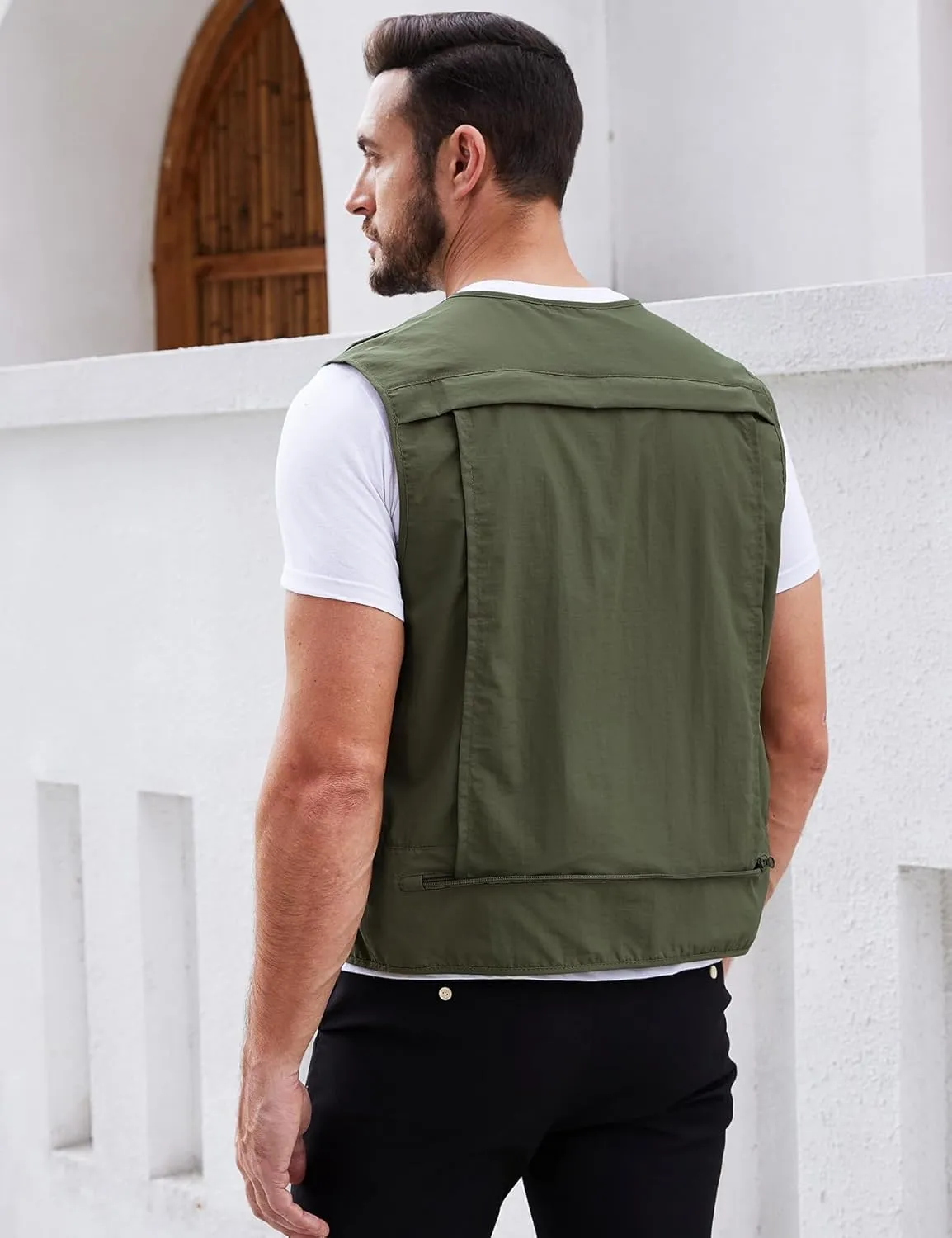 Gihuo Men's Utility Fishing Vest Lightweight Outdoor Work Safari Travel Cargo Vest with Multi-Pockets