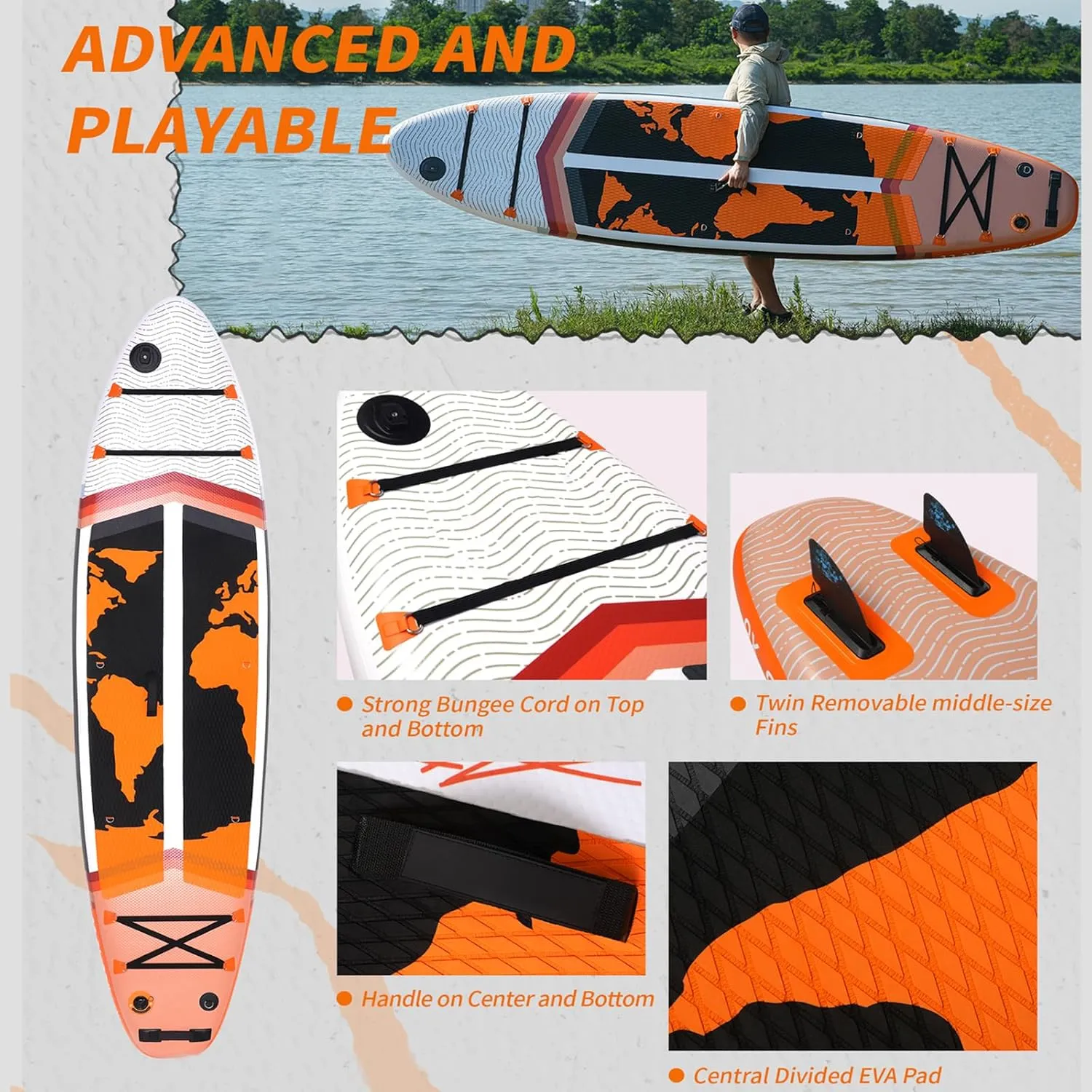 Inflatable Stand Up Paddle Board Aqua 11x34x6 Dimensions Stable & Durable All Riders Lightweight