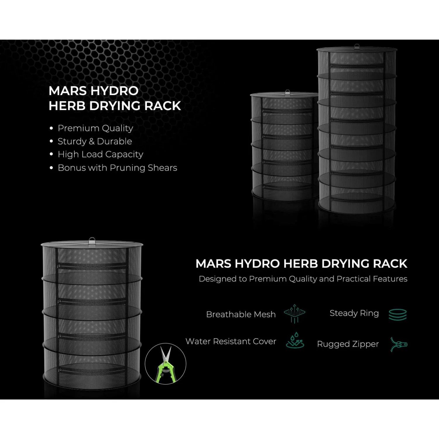 Mars Hydro 6-Layer Mesh Herb Drying Rack with Pruning Shear