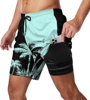 Men's Quick-Dry Swimming Trunks 7 Inch with Compression Liner 2 in 1 Beach Swim Board Shorts with Pockets