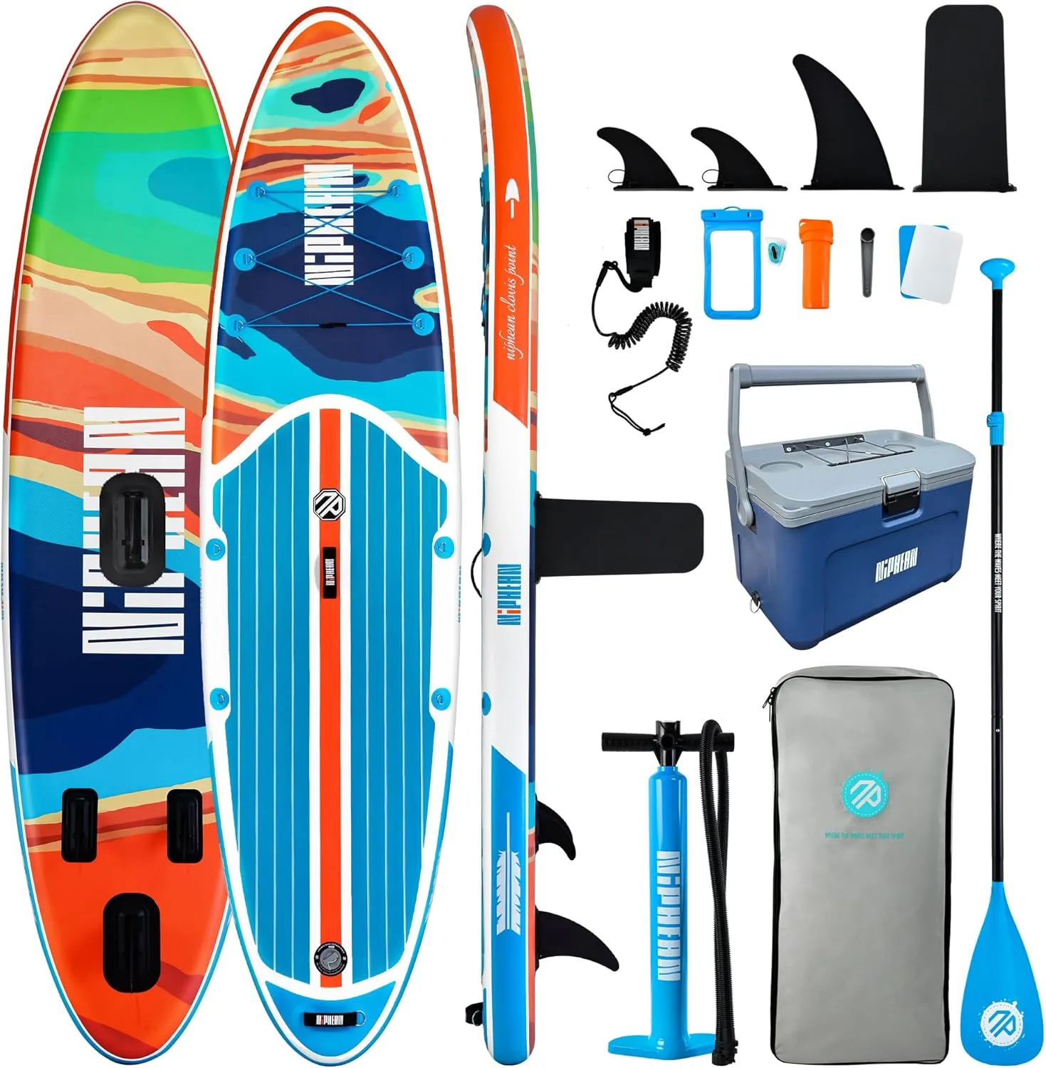 Niphean Inflatable Stand Up Paddle Board with Stabiltrac Fin Design and SUP Accessories and 4-Layer Insulated Paddle Board Cooler Box