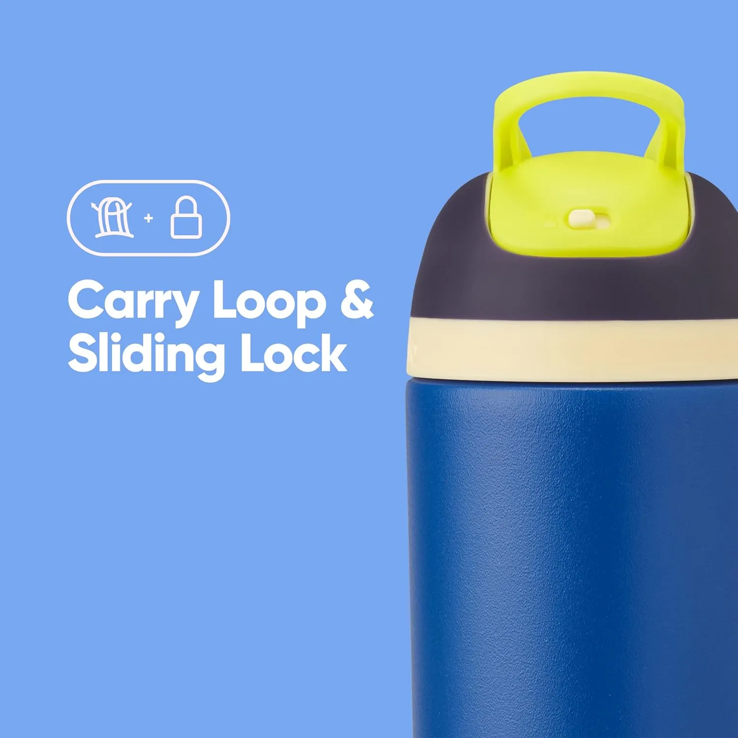 Owala Kids Flip Insulated Stainless-Steel Water Bottle with Straw and Locking Lid, 14-Ounce, Navy/Blue (Celestial Sphere)