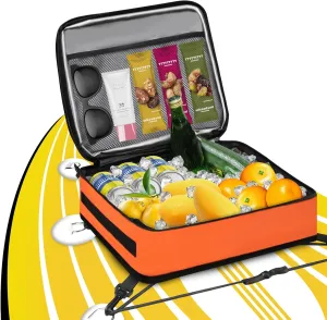 Paddle Board Cooler Bag, Insulated Deck Bag with Mesh Zipper Pocket & 4 Securing Clip Straps, Waterproof 10 Can Cooler for Paddle Board, SUP, Kayak