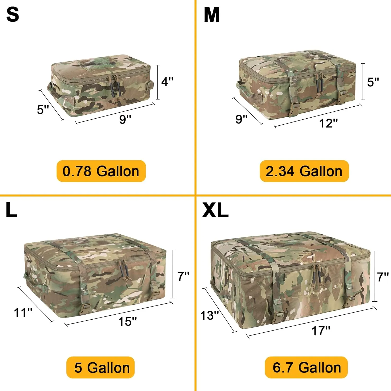 PETAC GEAR 4 PCS Tactical Modular Packing Cubes with Waterproof Material, Large Capacity Storage Bag, Easy Clean Outdoor Travel Organize Storage Pouches Bags (MC)