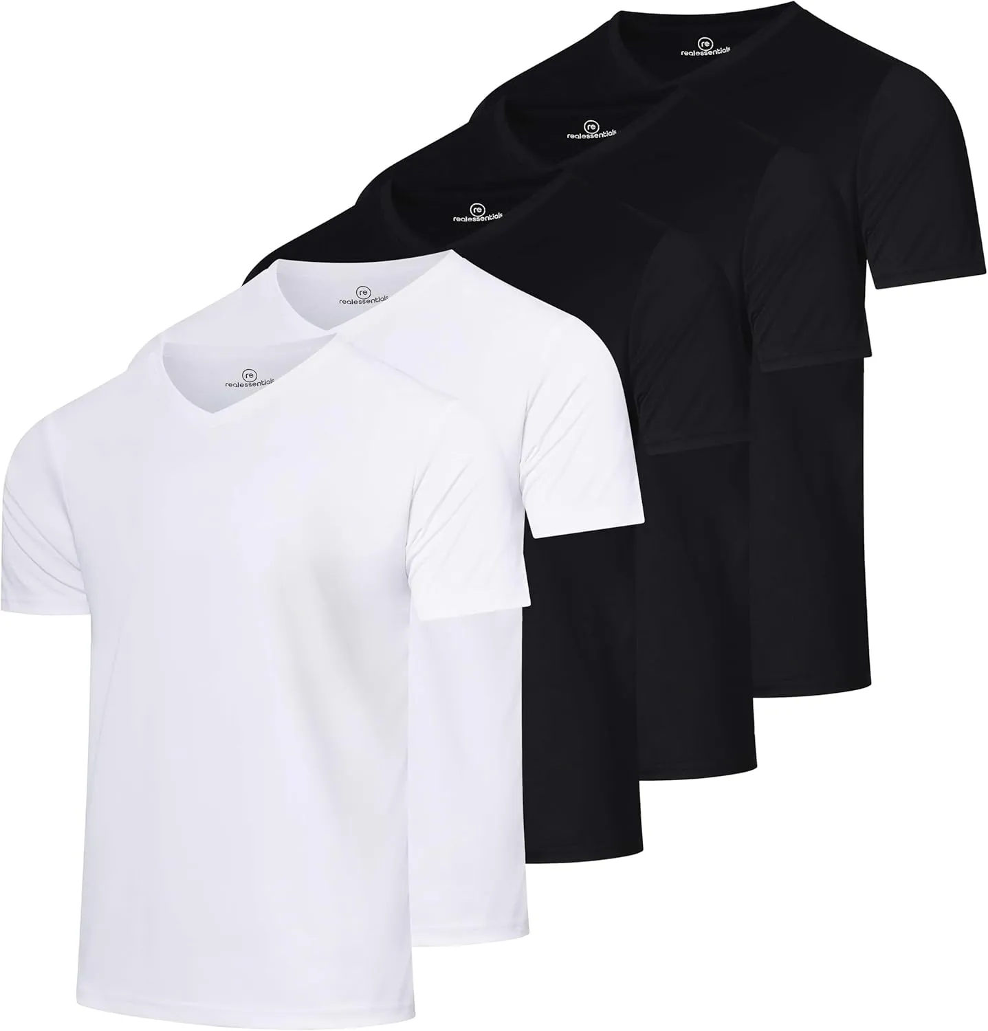 Real Essentials 5 Pack: Men's Mesh Quick Dry Short Sleeve V-Neck T-Shirt - Athletic Performance (Available in Big & Tall)