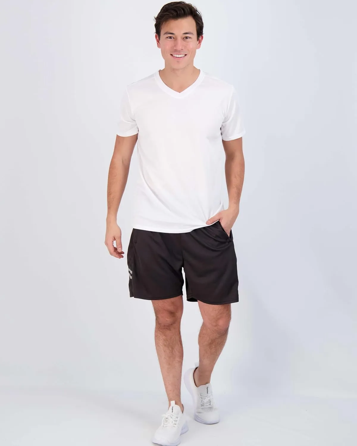 Real Essentials 5 Pack: Men's Mesh Quick Dry Short Sleeve V-Neck T-Shirt - Athletic Performance (Available in Big & Tall)