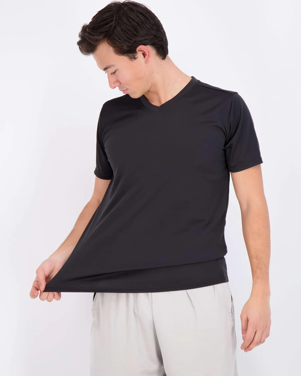 Real Essentials 5 Pack: Men's Mesh Quick Dry Short Sleeve V-Neck T-Shirt - Athletic Performance (Available in Big & Tall)