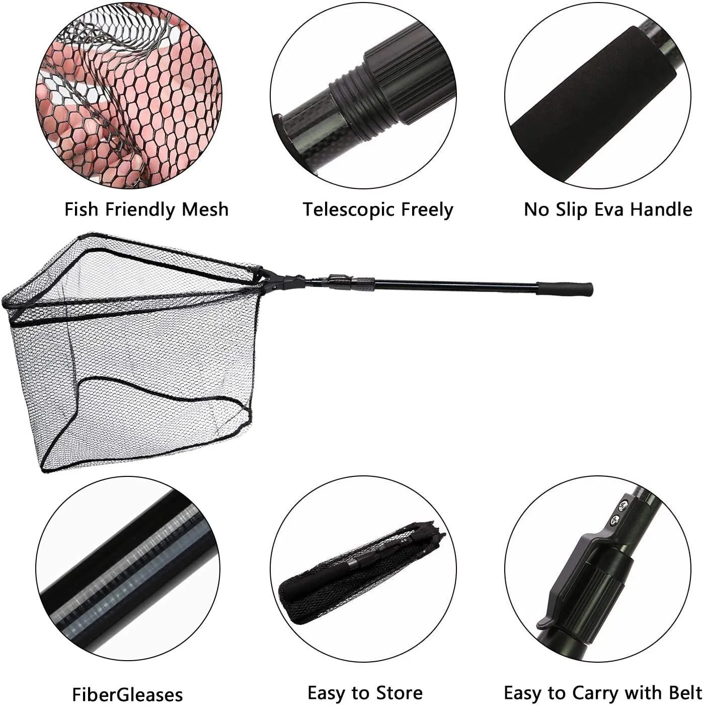 SAN LIKE Fishing Net Fish Landing Net Collapsible Fish Net with Anti-Slip Telescoping Rubber Pole Handle for Kids Adults in Saltwater Freshwater Multi-Size Extending to 37/42/43/51/69/71/89/98inch