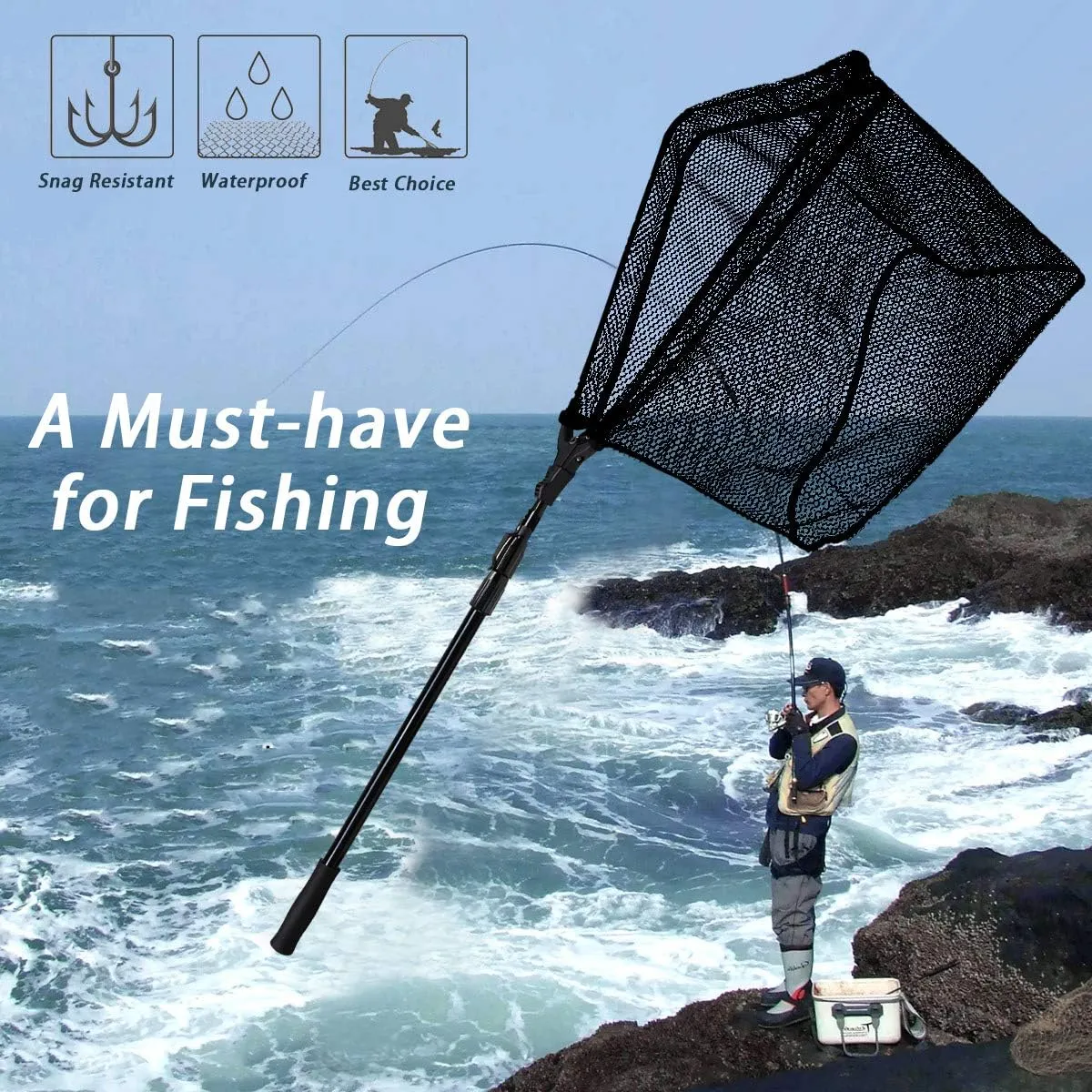 SAN LIKE Fishing Net Fish Landing Net Collapsible Fish Net with Anti-Slip Telescoping Rubber Pole Handle for Kids Adults in Saltwater Freshwater Multi-Size Extending to 37/42/43/51/69/71/89/98inch
