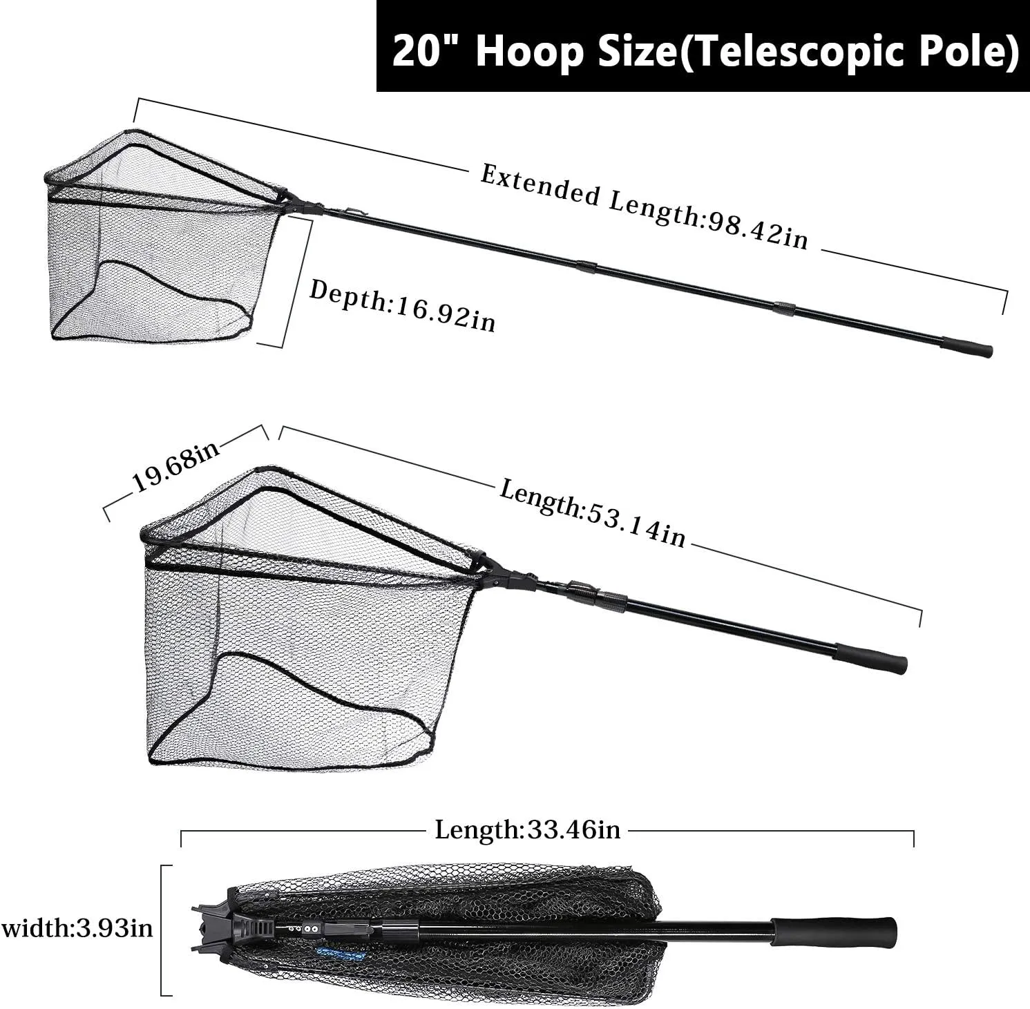 SAN LIKE Fishing Net Fish Landing Net Collapsible Fish Net with Anti-Slip Telescoping Rubber Pole Handle for Kids Adults in Saltwater Freshwater Multi-Size Extending to 37/42/43/51/69/71/89/98inch